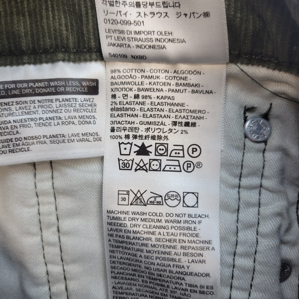 Levi's 502 Regular Tapered Corduroy Pants Mens 32x34 Olive Green Stretch - Picture 7 of 12
